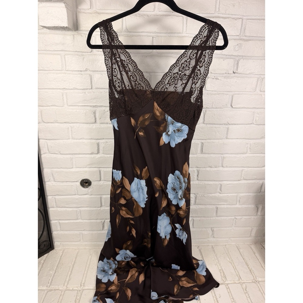 Trixxi Womens S Y2K Brown Blue Floral Lace Maxi Dress Fairy Grunge 2000s